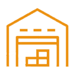 orange icon outline of a storage unit with boxes inside